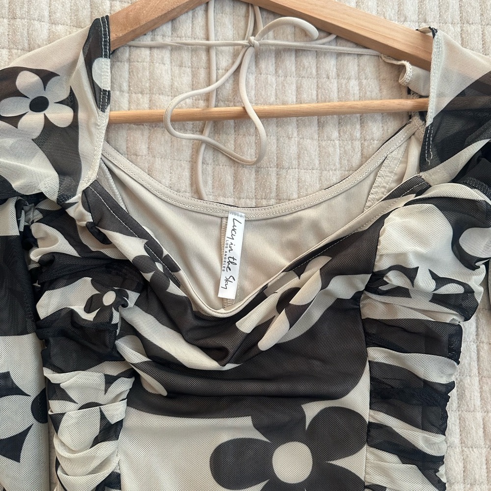 Lucy in the Sky Black and Cream Floral Mini Dress